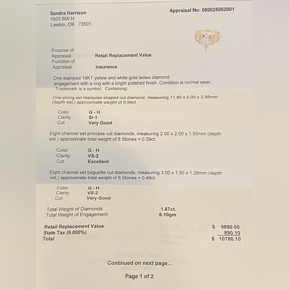 Genuine diamond wedding ring, 1ct marquee, princess & baguettes 14KT gold 1.87ct - Picture 8 of 9